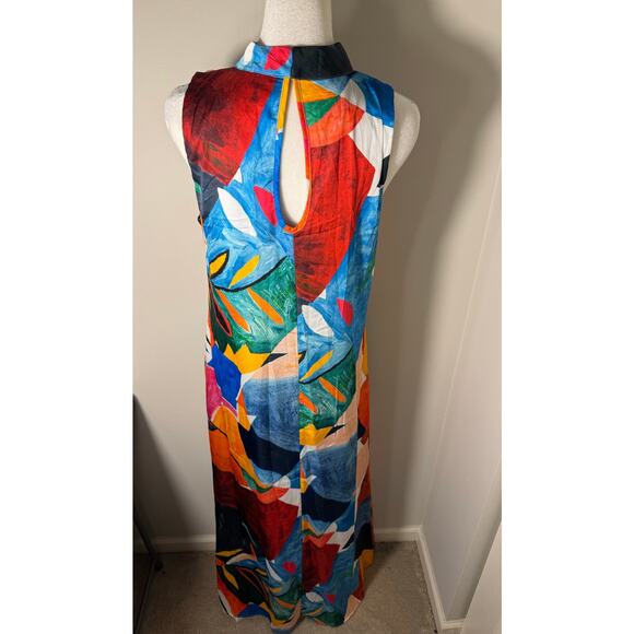 Nicole Miller Watercolor Abstract Satin Maxi Dress Size S - Picture 5 of 7